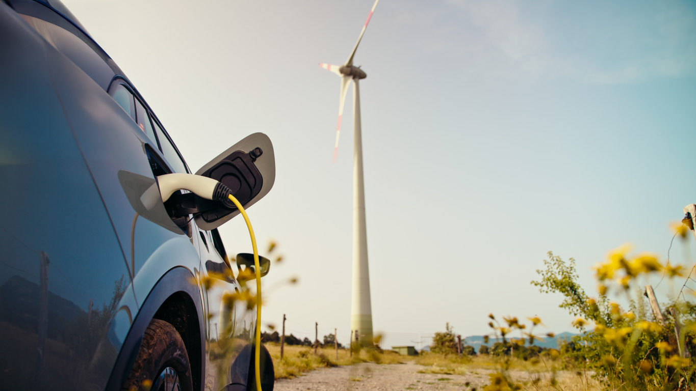 A car plugged in for charging